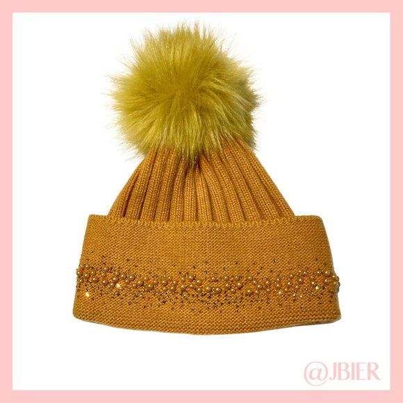 Adrienne Landau Beaded Beanie with Faux Fur Pom - Picture 1 of 2